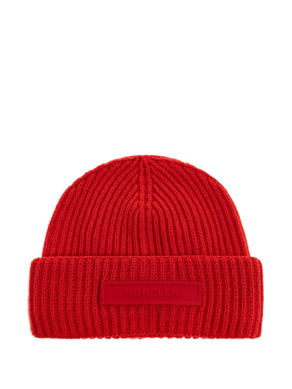 Moncler ribbed logo-plaque beanie | Red | Image 1