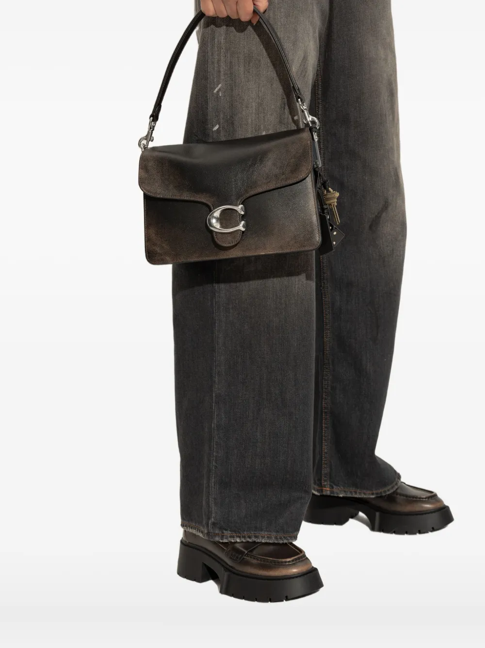 Coach Leren shopper met ketting - Bruin