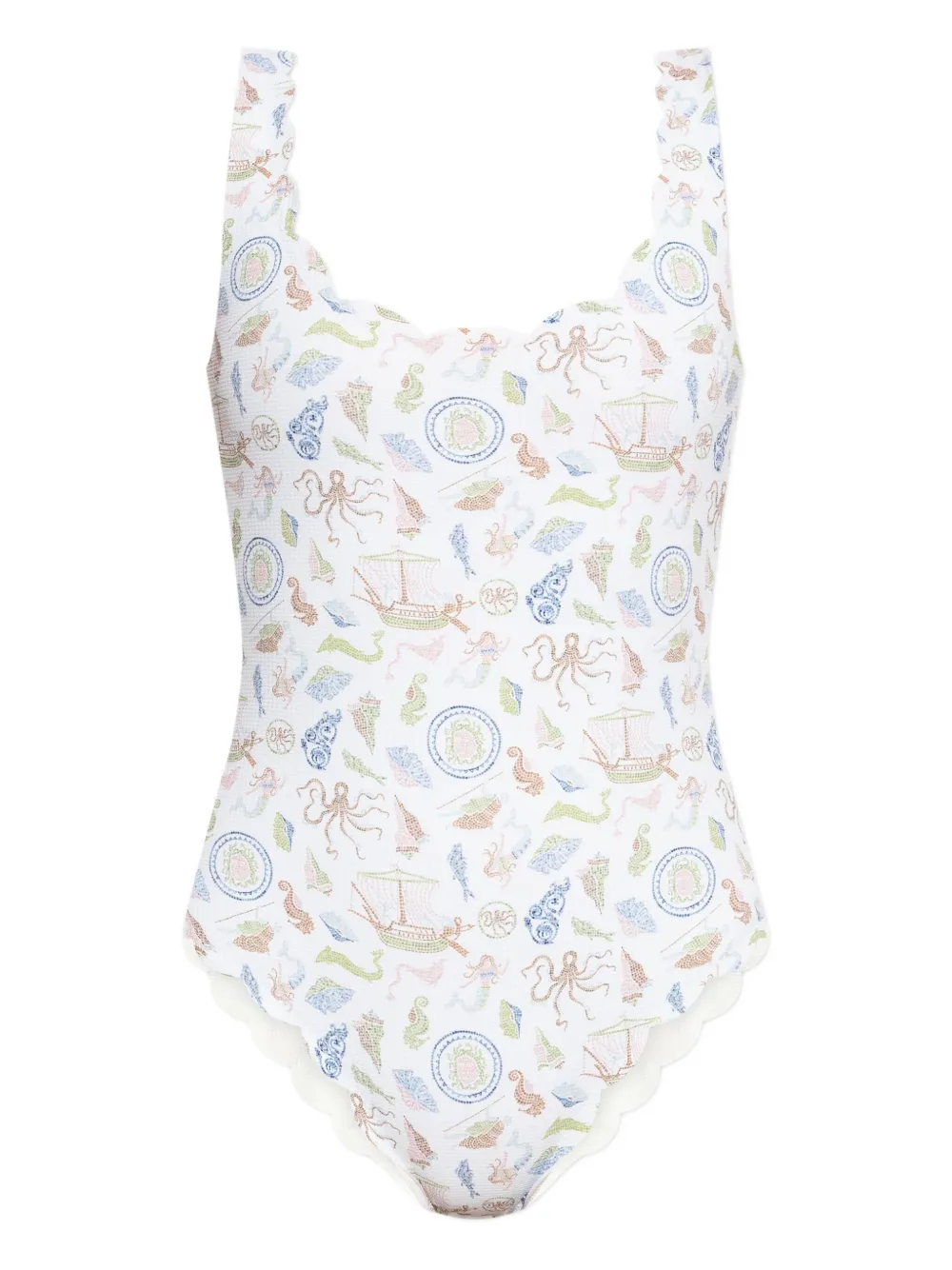 Marysia Palm Springs Scallop-edge Swimsuit In White