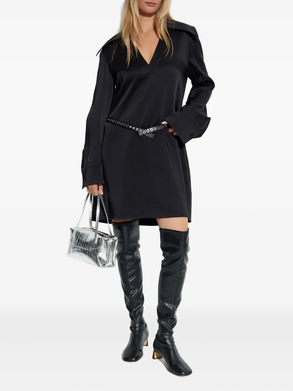 Jil Sander oversized-collar shirt dress - Zwart