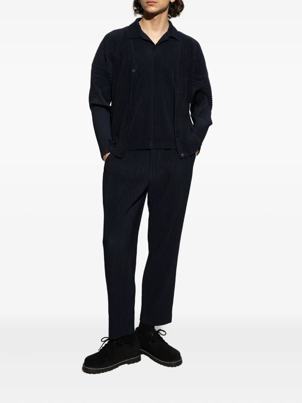Issey Miyake Pleated Button-fastening Cardigan In Blue