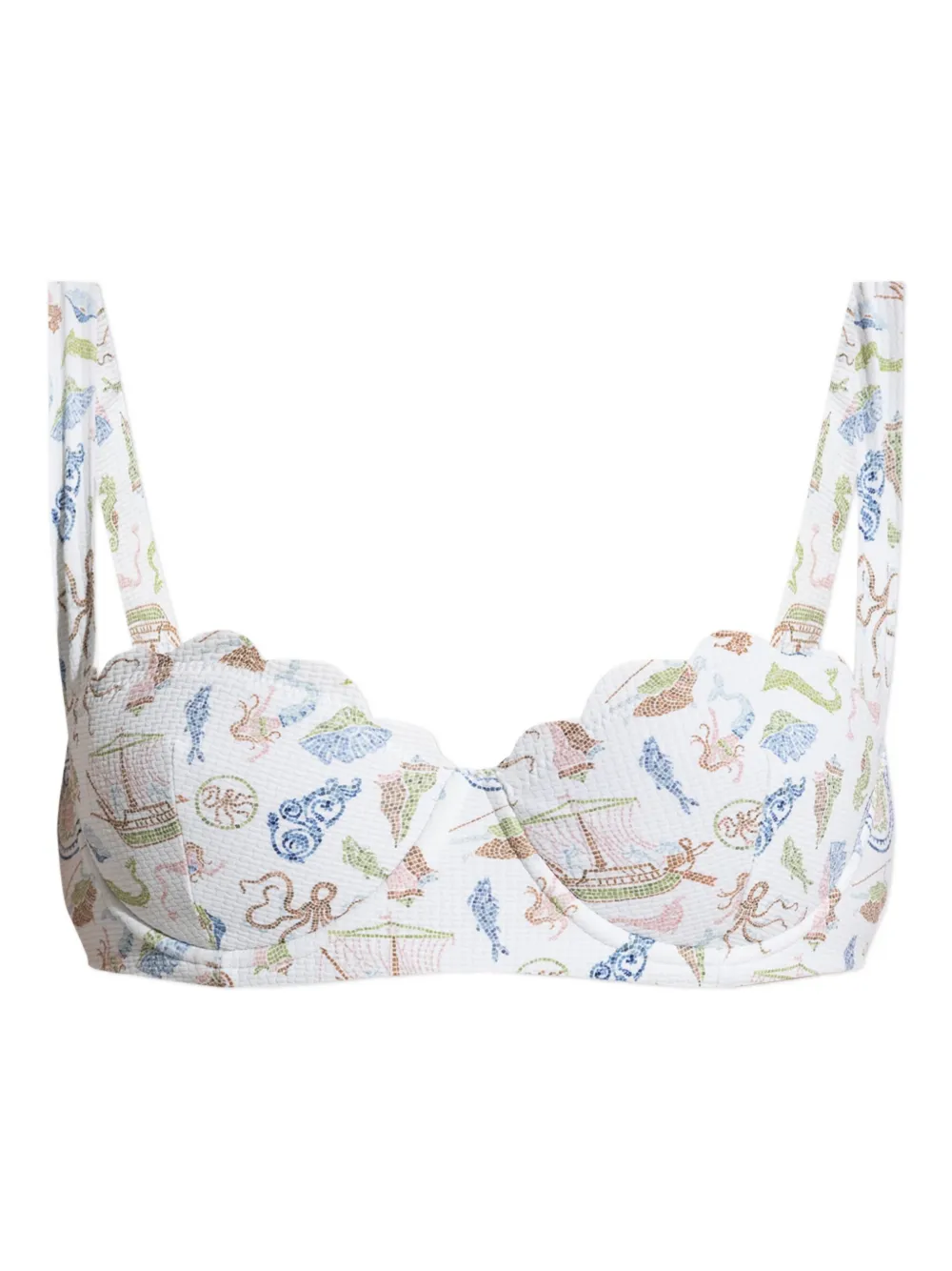 Marysia North scallop-edge cameo-print bikini top - ホワイト Marysia North scallop-edge cameo-print bikini top - ホワイト
