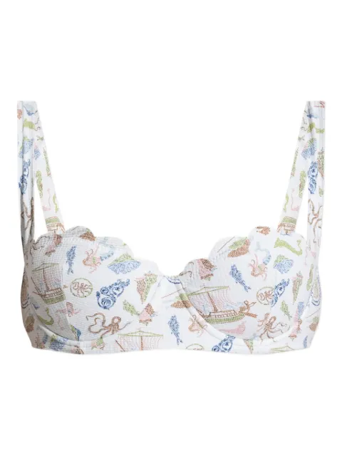 Marysia North scallop-edge cameo-print bikini top