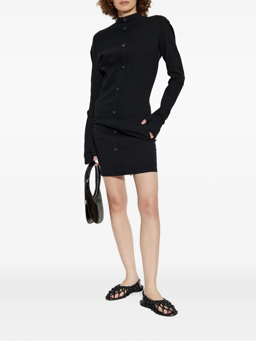 Issey Miyake button-front pocket mini dress - Zwart