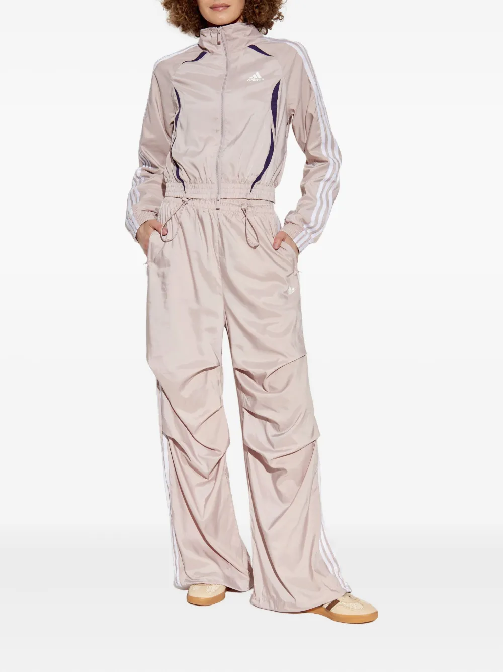 Adidas Originals Three-stripe Cropped Track Jacket In Pink