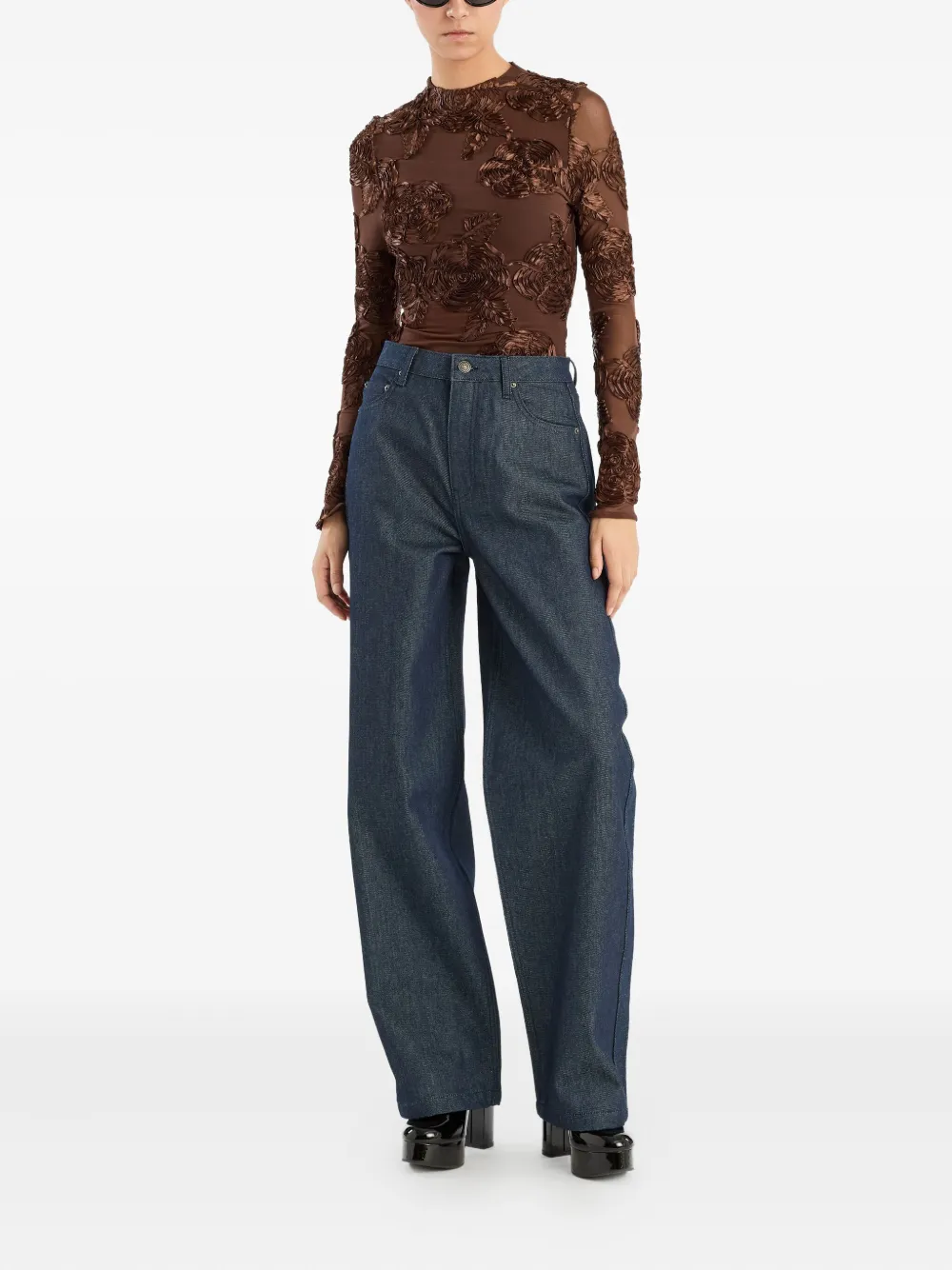 ROTATE BIRGER CHRISTENSEN flower-embellishment mesh long-sleeve top | Blouses | Image 2