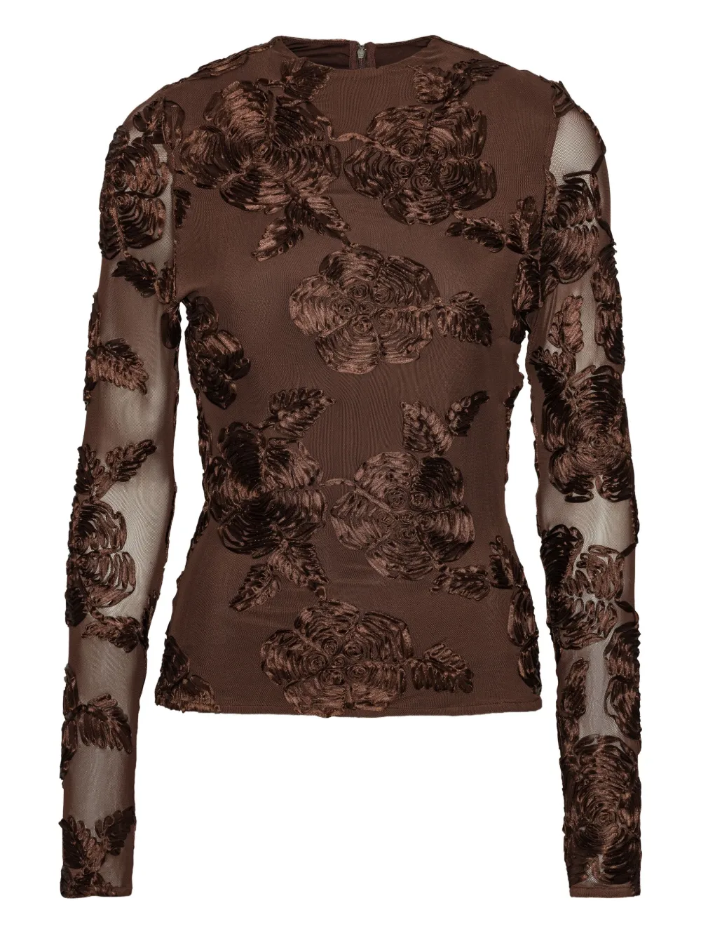 ROTATE BIRGER CHRISTENSEN flower-embellishment mesh long-sleeve top | Brown | Image 1