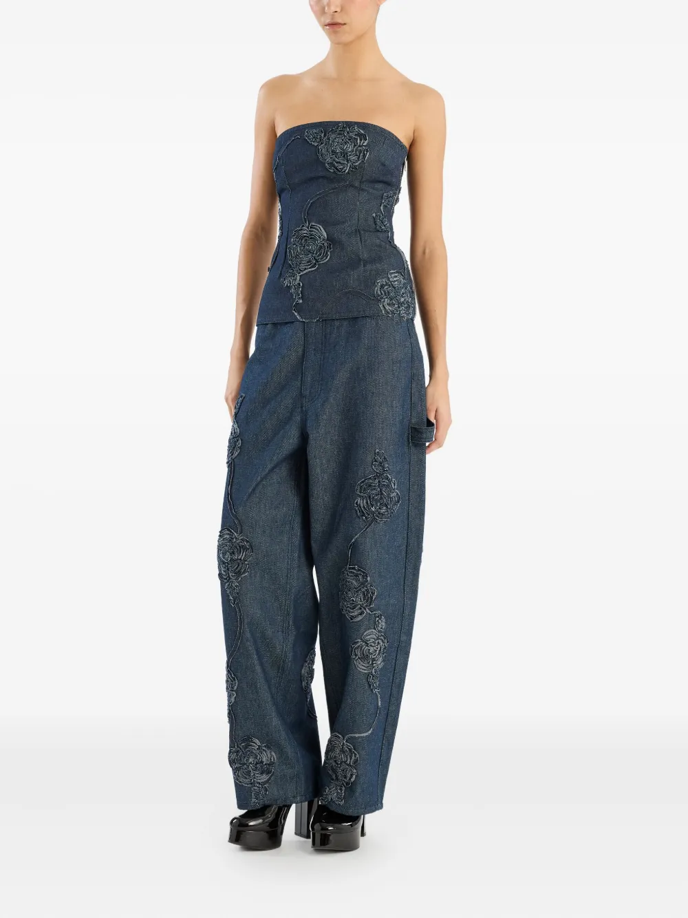 ROTATE BIRGER CHRISTENSEN Strapless top verfraaid met rozen - Blauw