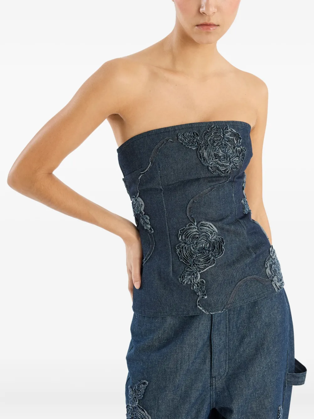 Rotate Birger Christensen Rose-embellished Strapless Top In Blue