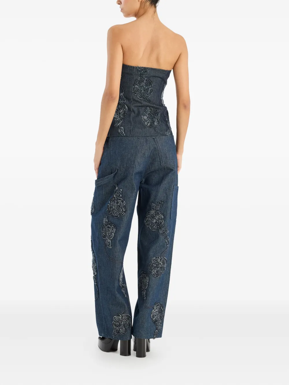 Rotate Birger Christensen Rose-embellished Strapless Top In Blue