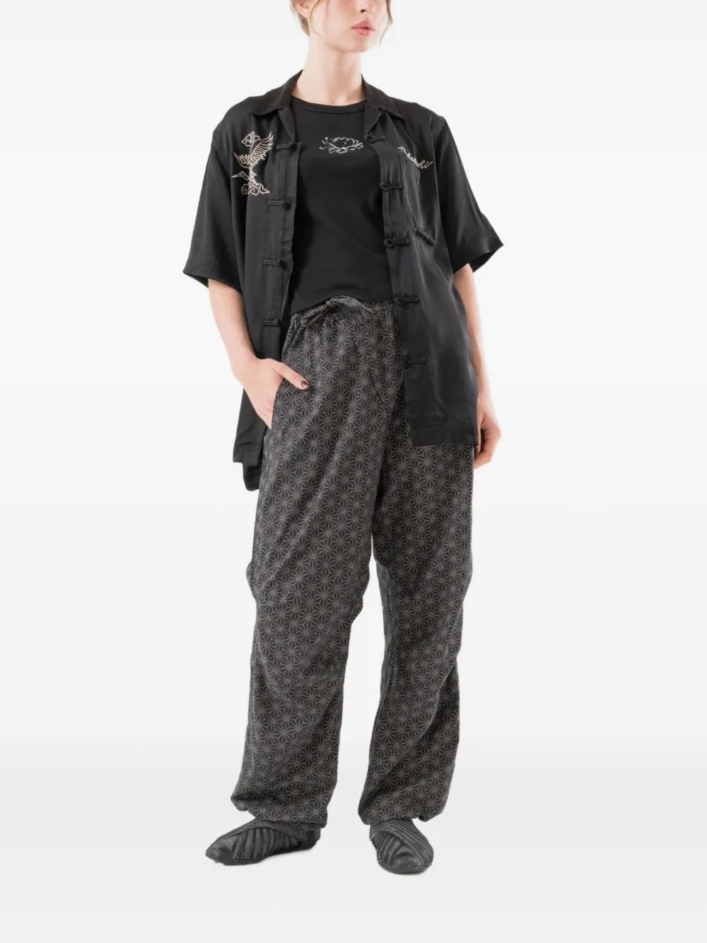 Maharishi geometric-pattern track pants - Blauw