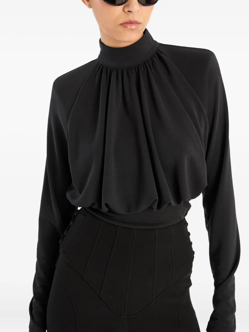 Rotate Birger Christensen Long-sleeved Black Top With High Neckline In Black