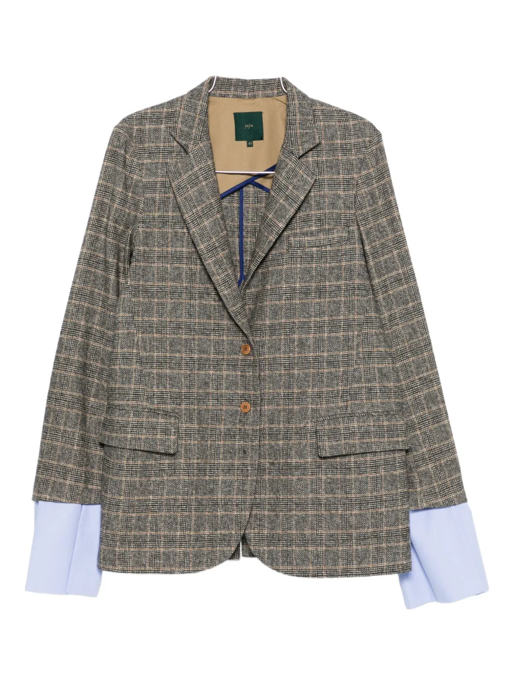 Jejia Check-pattern Contrast-cuff Blazer In Gray
