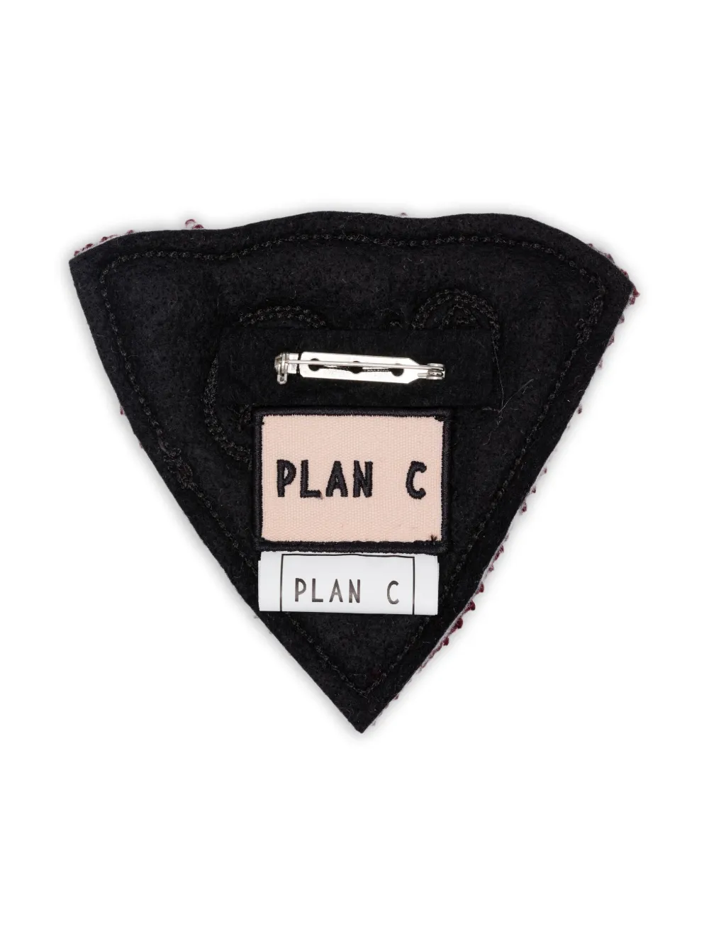 Plan C Triangelvormige broche met geborduurd detail - Rood