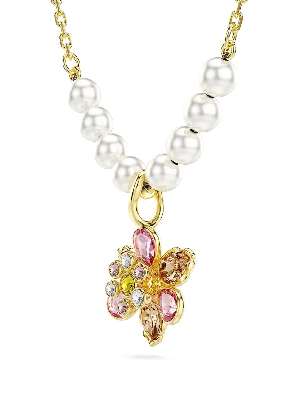 Swarovski Idyllia Pearl Flower Pendant Necklace In Gold