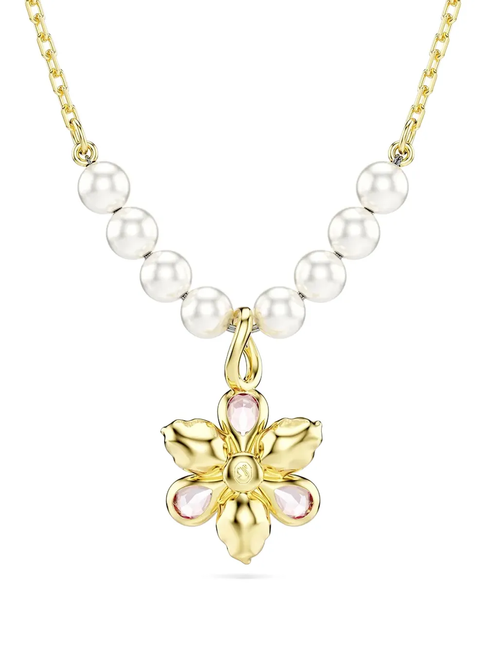Swarovski Idyllia Pearl Flower Pendant Necklace In Gold