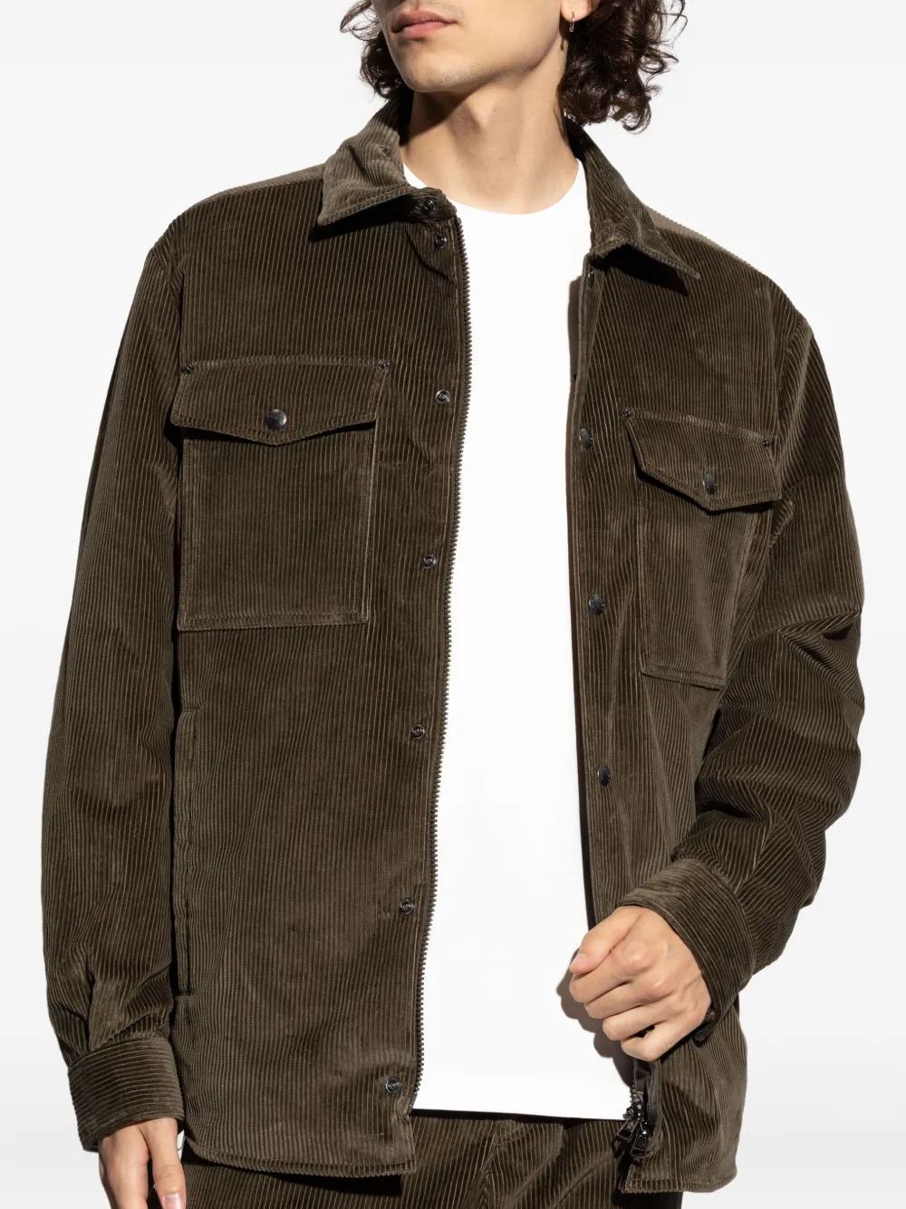 Moncler Corduroy Buttoned Jacket In Gold
