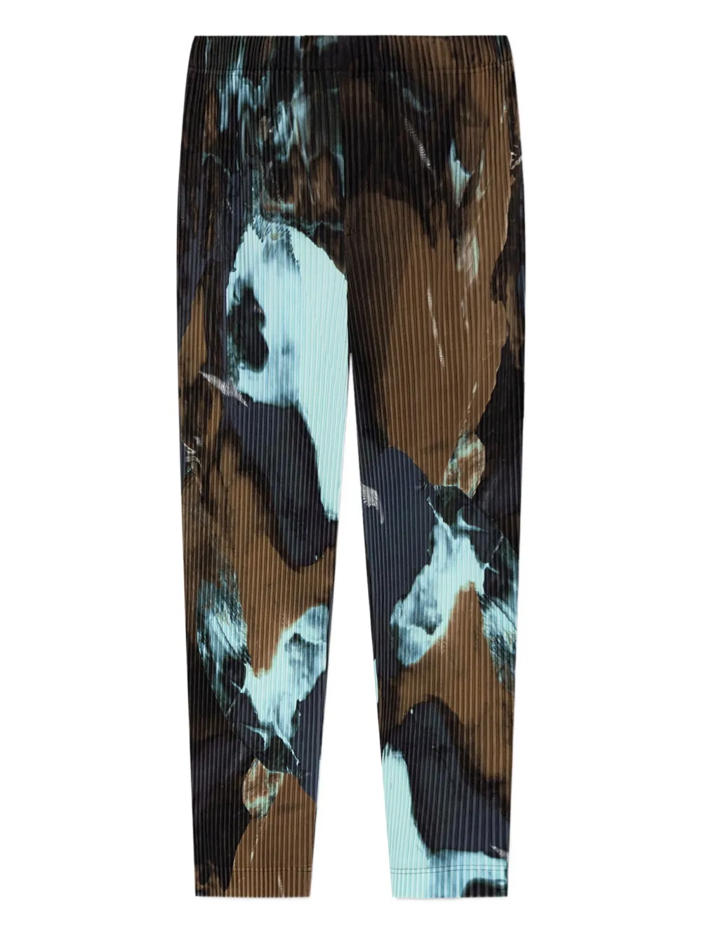 Issey Miyake Pleated Abstract-print Trousers In Brown