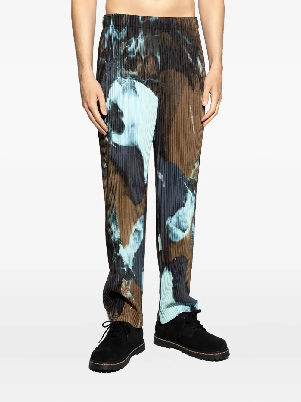 Issey Miyake Pleated Abstract-print Trousers In Brown