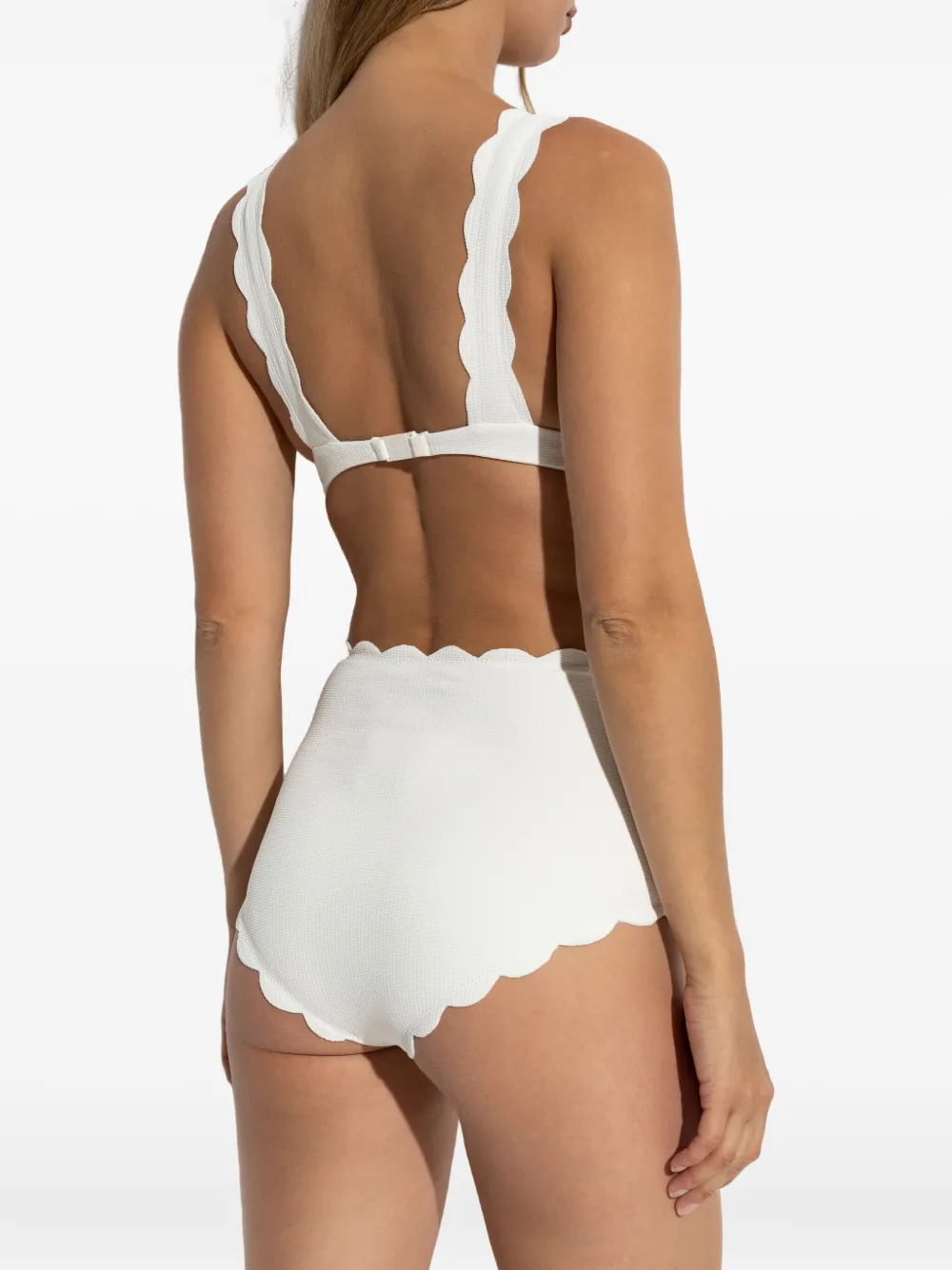 Marysia Santa Monica Scallop-edge High-waisted Swimsuit Bottoms In White