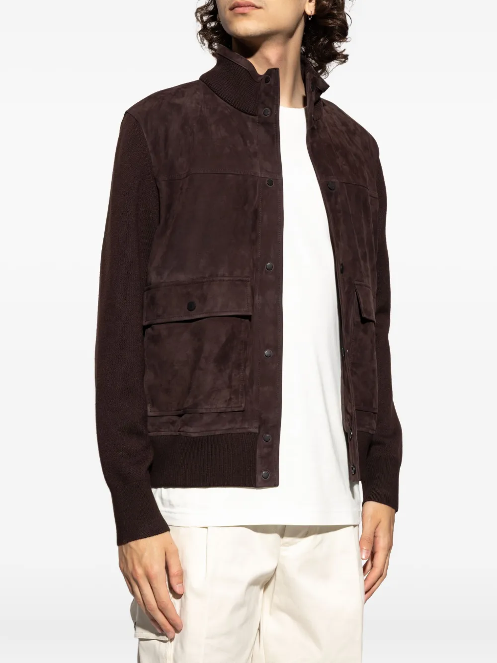 Moncler Vest met suède gebreid vlak Bruin