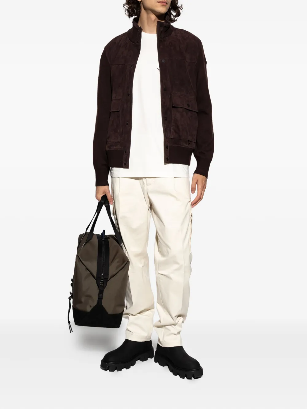 Moncler suede knitted panel cardigan | Cardigans | Image 2