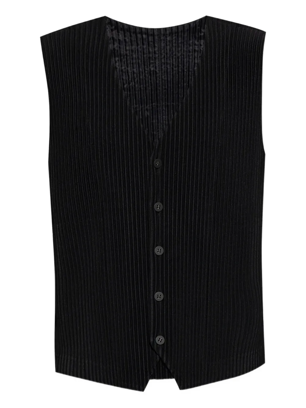 Issey Miyake Pleated Button-fastening Vest In Black