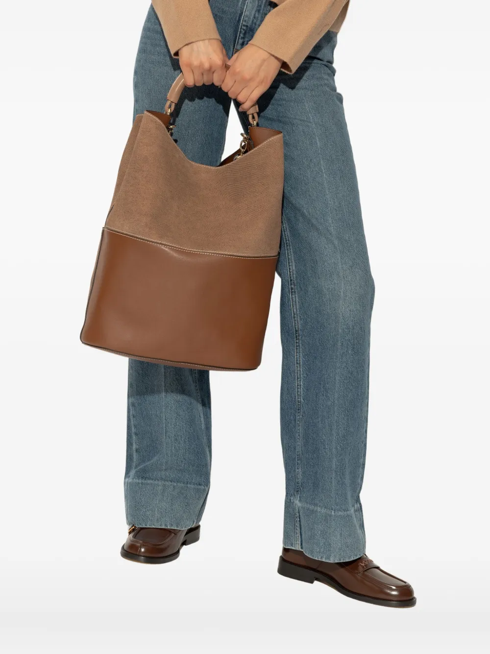 Furla Sfera S suède leren shopper - Bruin