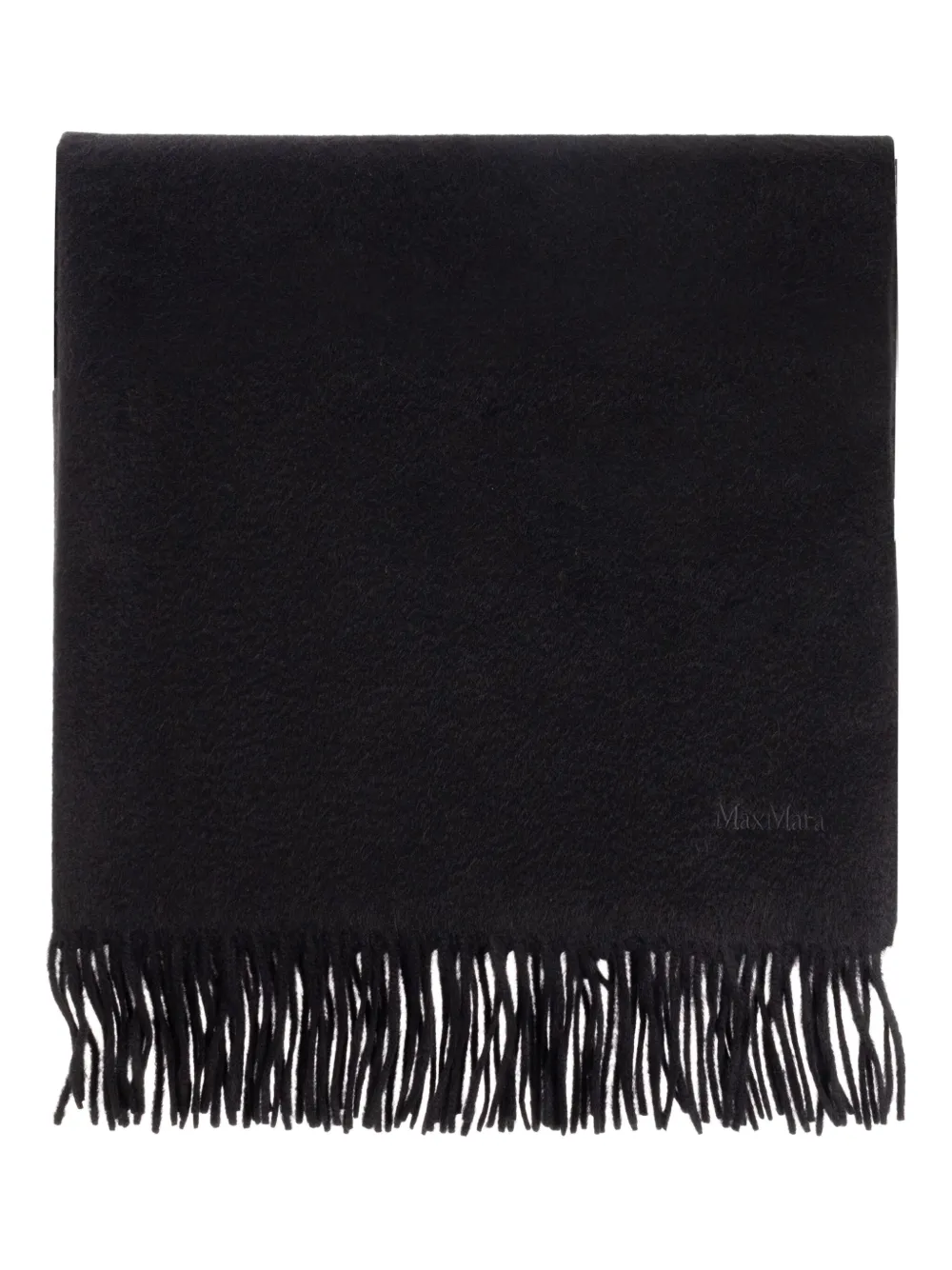 Max Mara Embroidered-logo Fringed Wool Scarf In Black