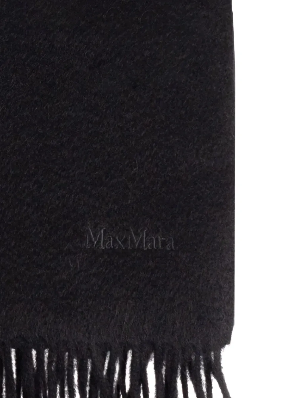 Max Mara Embroidered-logo Fringed Wool Scarf In Black