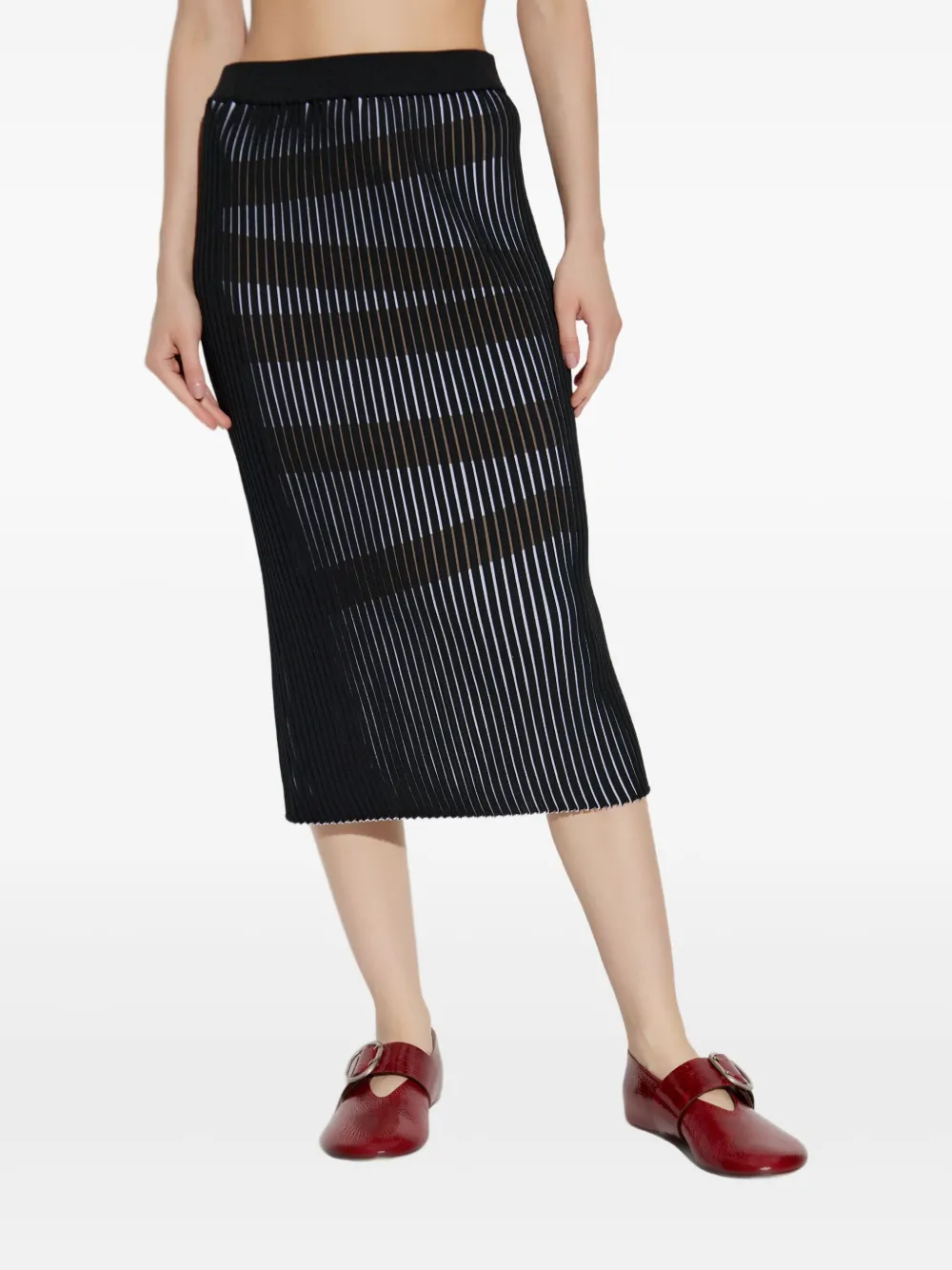 Issey Miyake Gestreepte rok met split Zwart