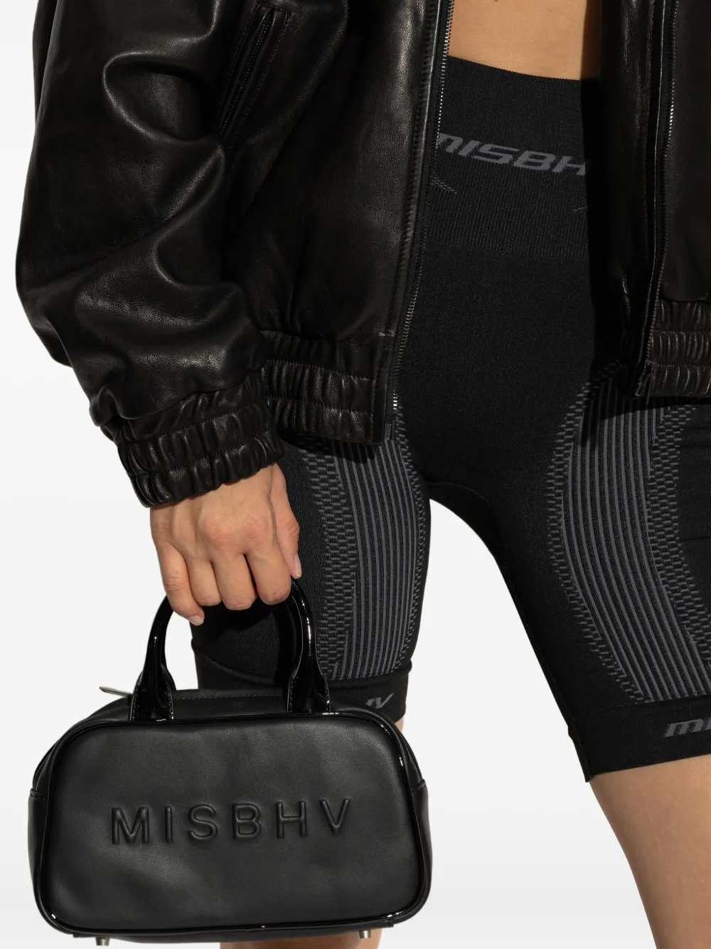 MISBHV embossed logo top-handle tote bag - Zwart
