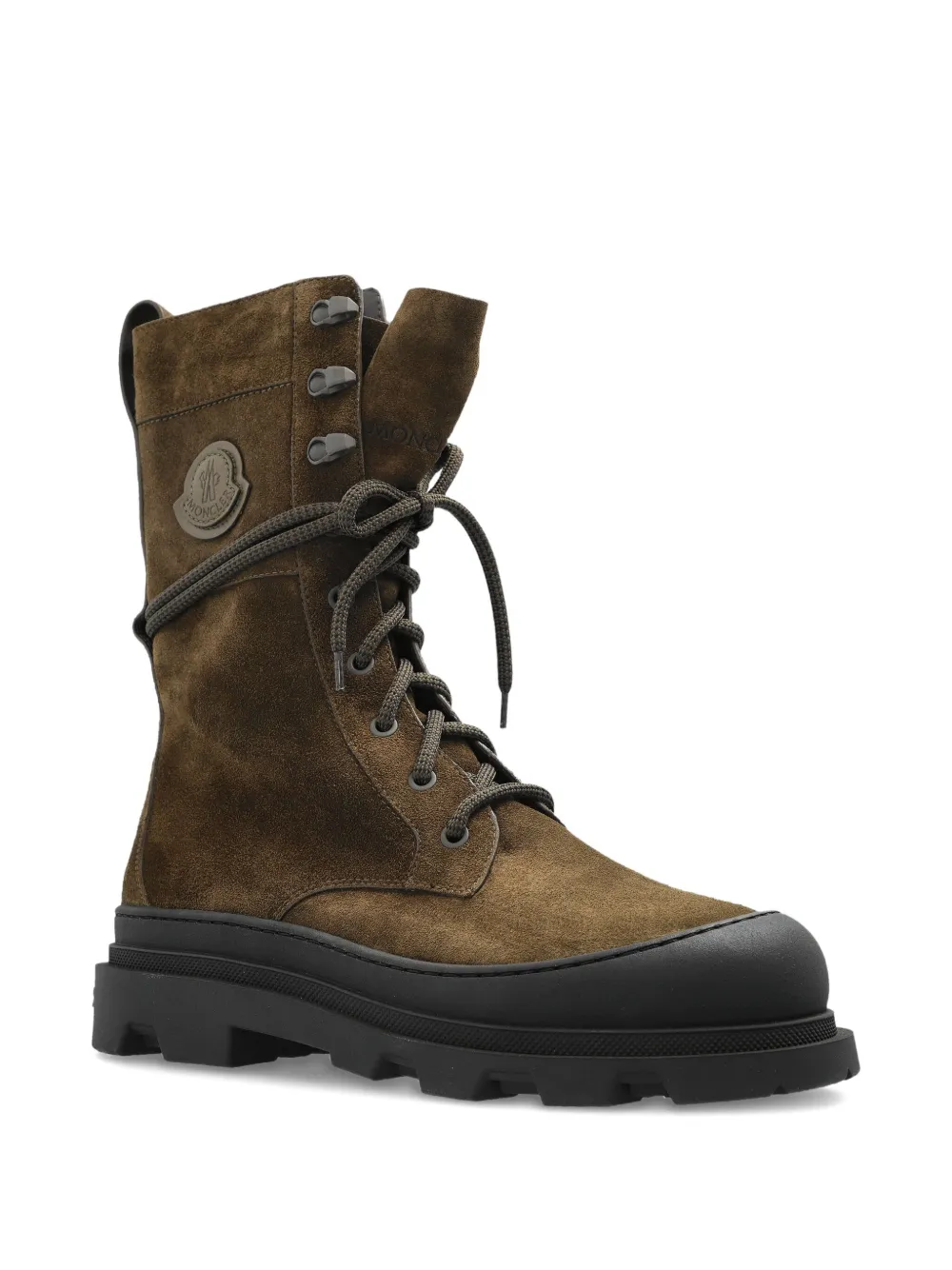 Moncler Lace-up Suede Boots In Green