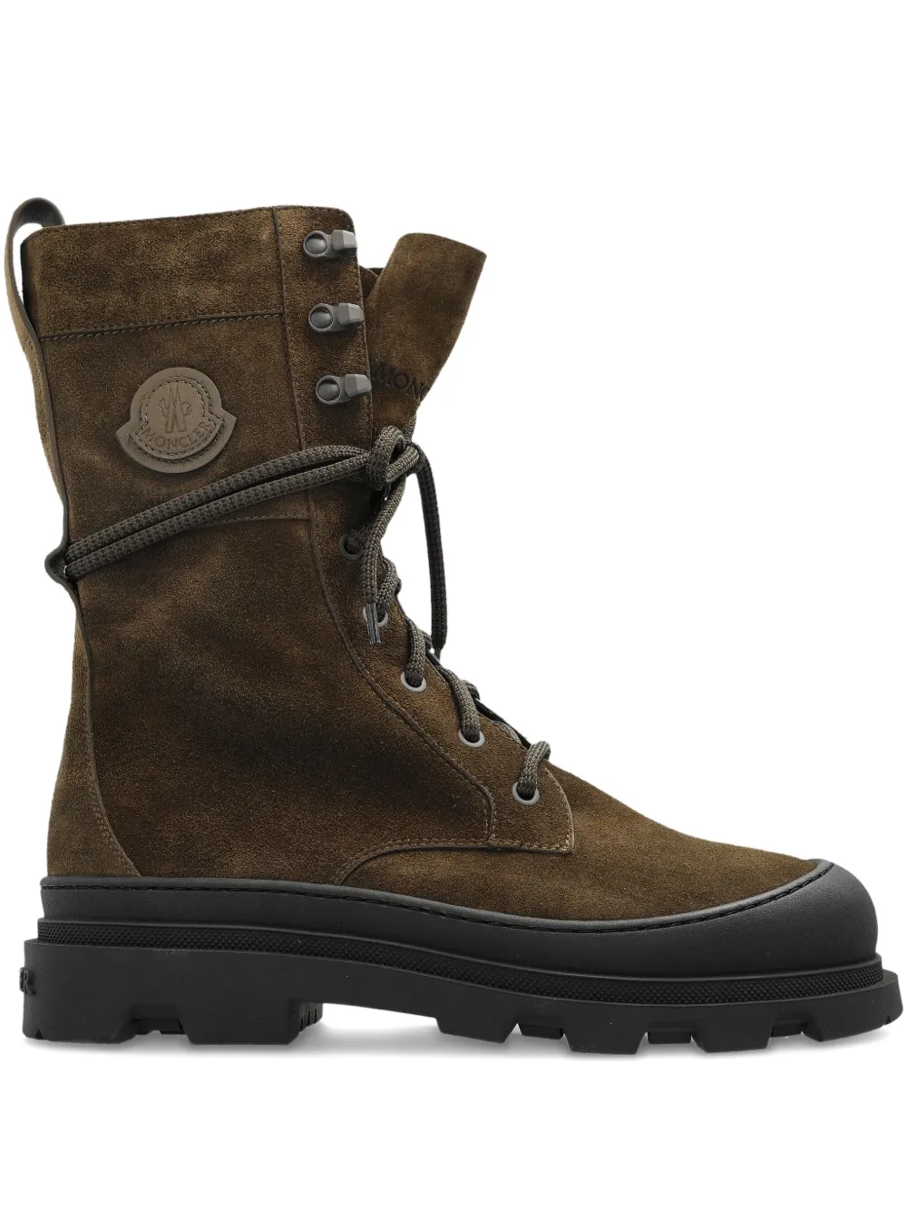 Moncler Lace-up Suede Boots In Green