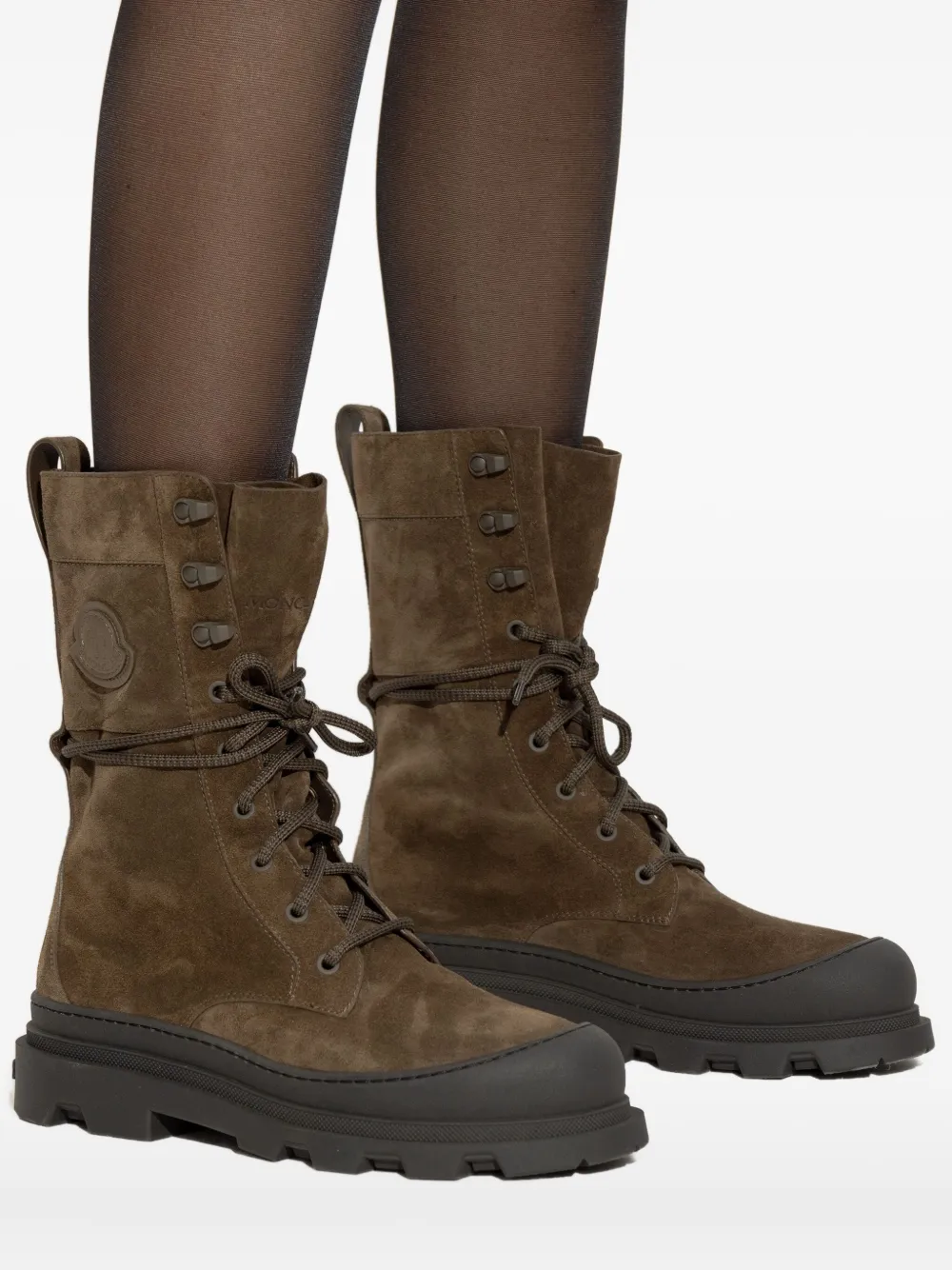 Moncler Lace-up Suede Boots In Green