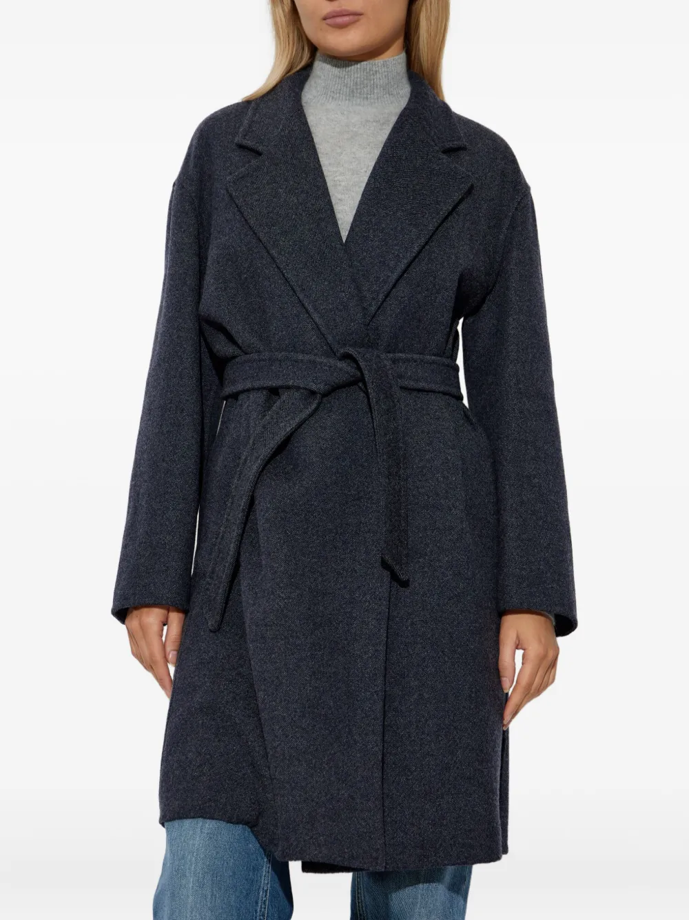 Max Mara Belted Wool Coat In Blue