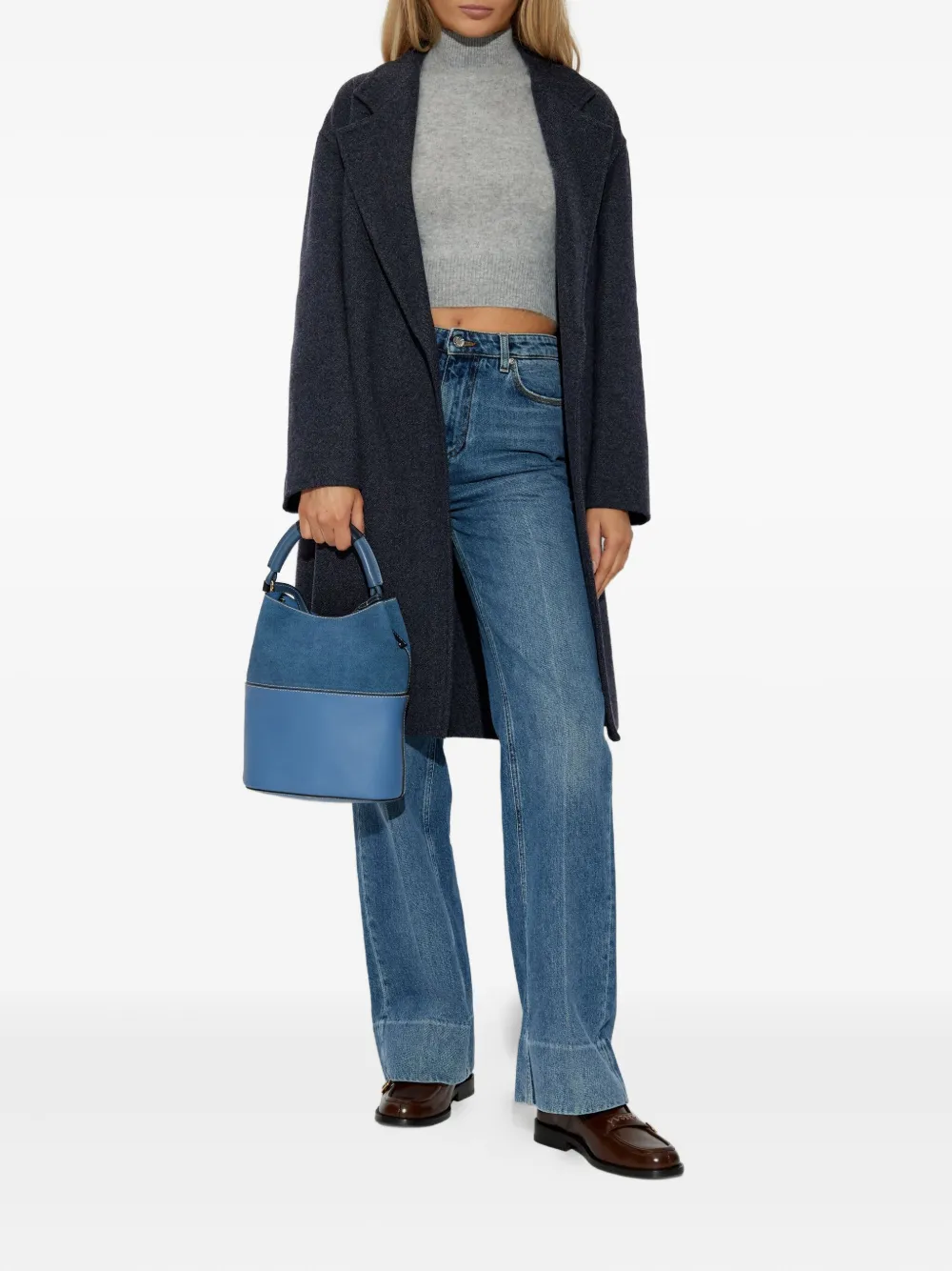 Max Mara Belted Wool Coat In Blue