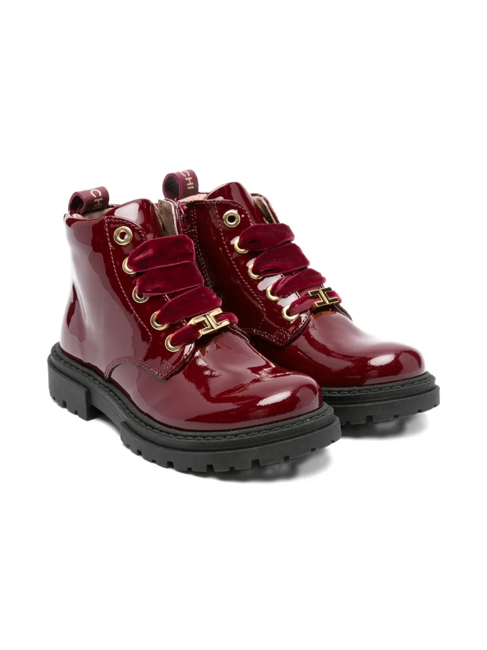 Elisabetta Franchi La Mia Bambina patent-leather lace-up boots Red