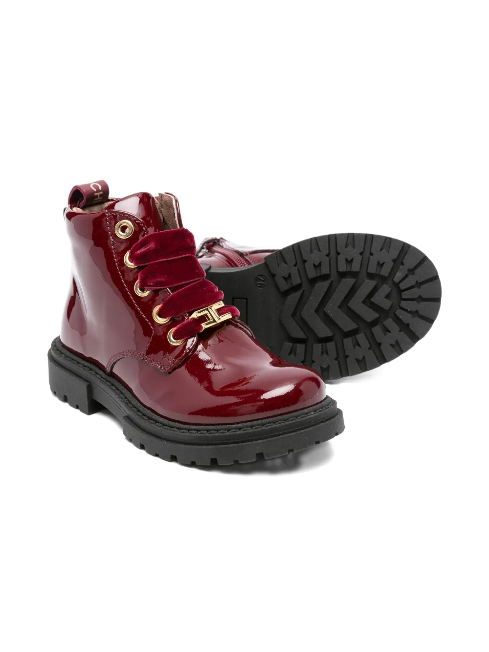 Elisabetta Franchi La Mia Bambina patent-leather lace-up boots - Rood