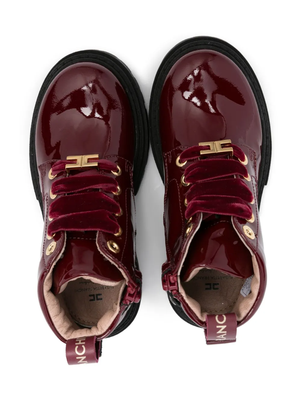 Elisabetta Franchi La Mia Bambina patent-leather lace-up boots Red