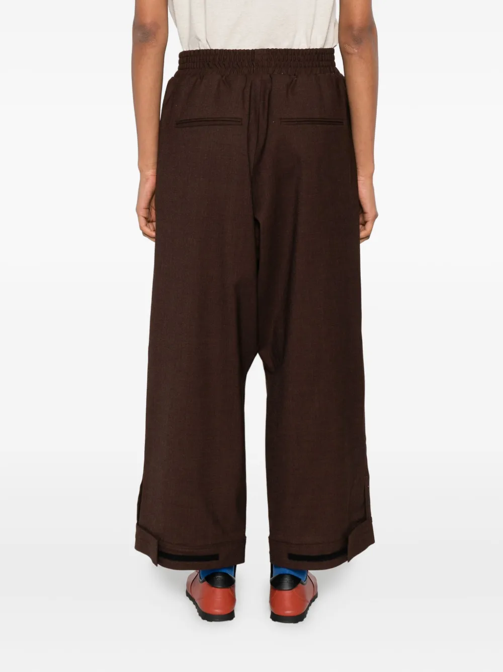 Plan C Elasticated-waist Cuffed Trousers In Brown