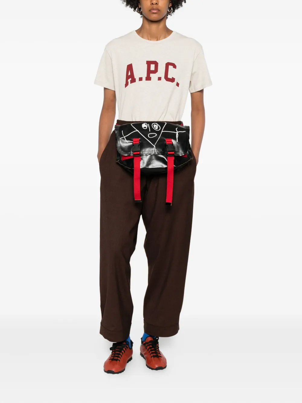 Plan C Elasticated-waist Cuffed Trousers In Brown