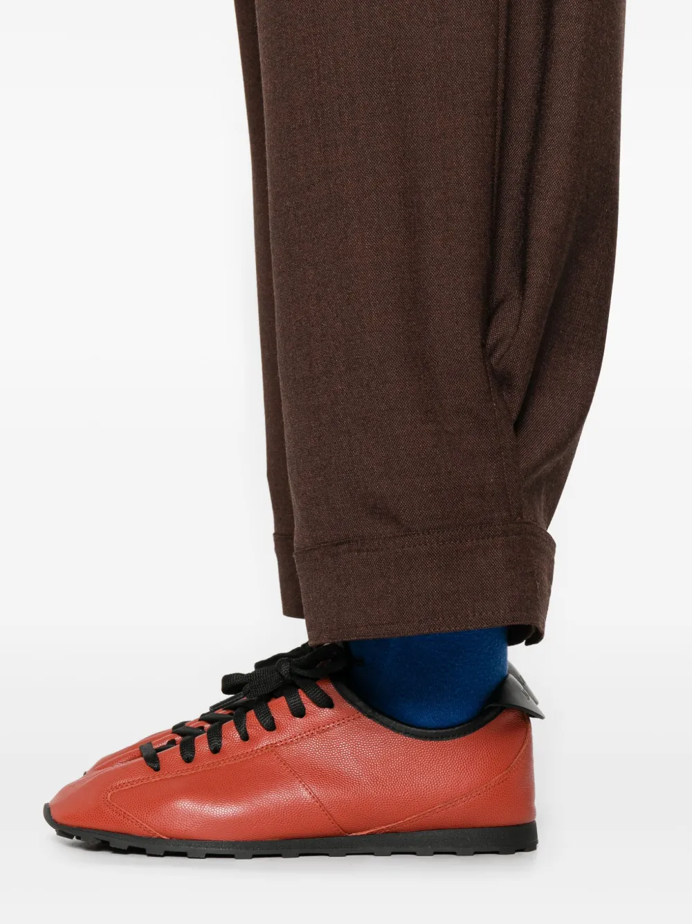 Plan C Elasticated-waist Cuffed Trousers In Brown