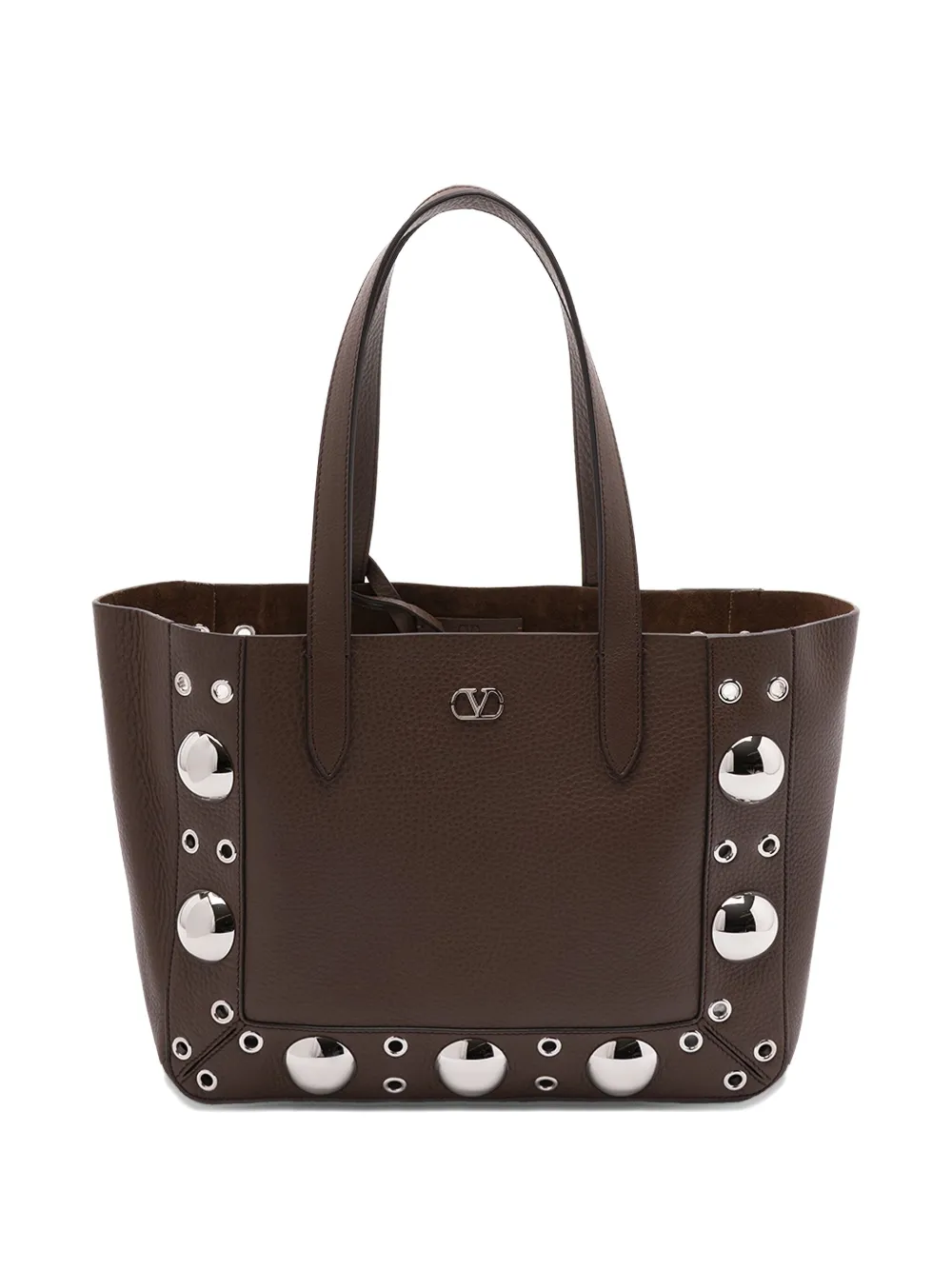 Valentino Garavani Leren shopper met metallic ringlets Bruin