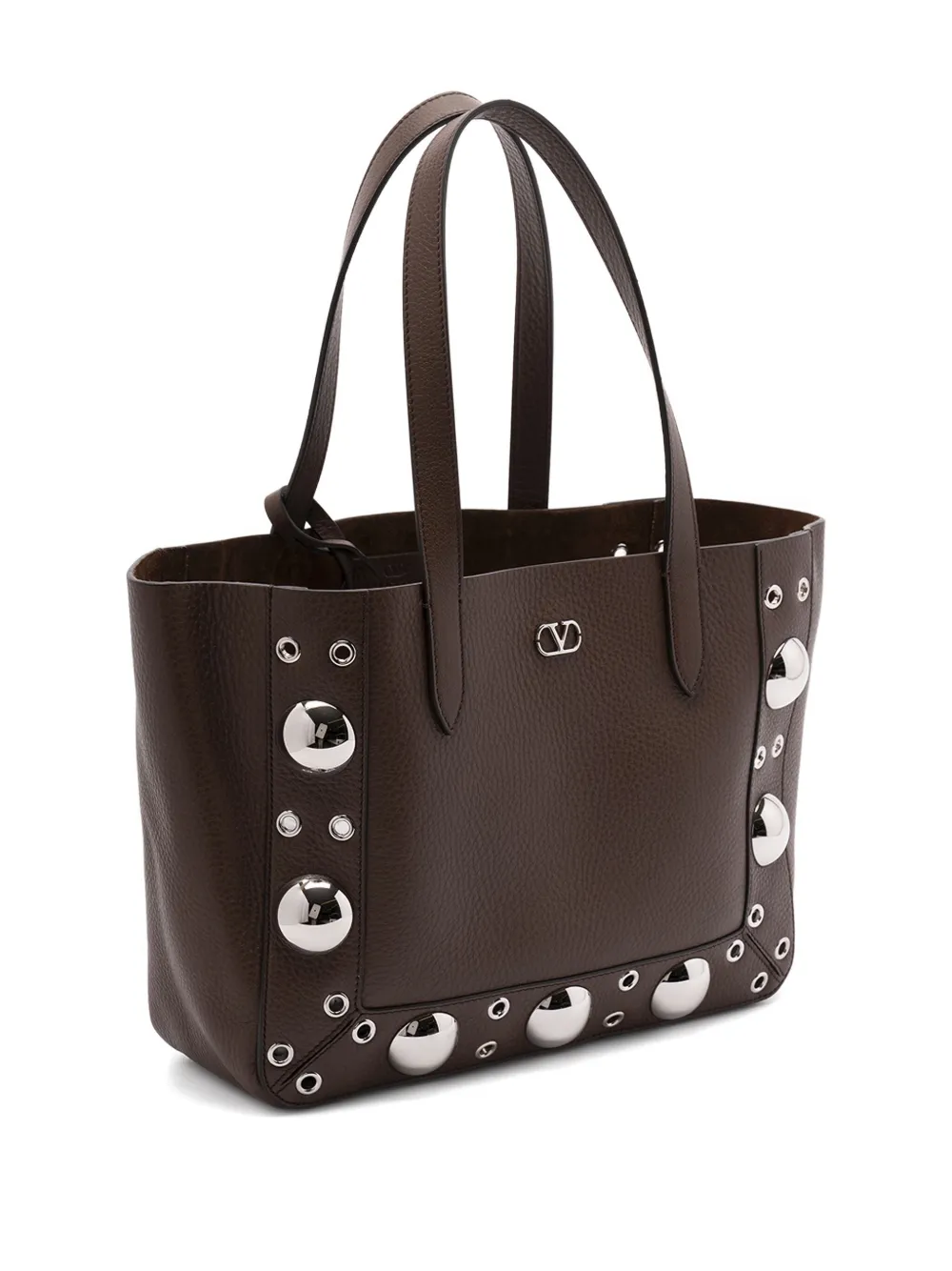 Valentino Garavani Leren shopper met metallic ringlets Bruin
