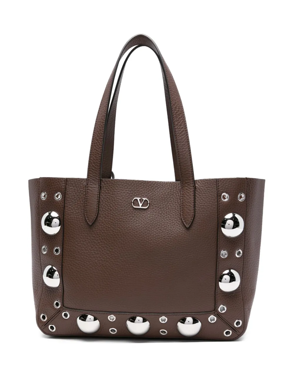 Valentino Garavani Leren shopper met metallic ringlets Bruin