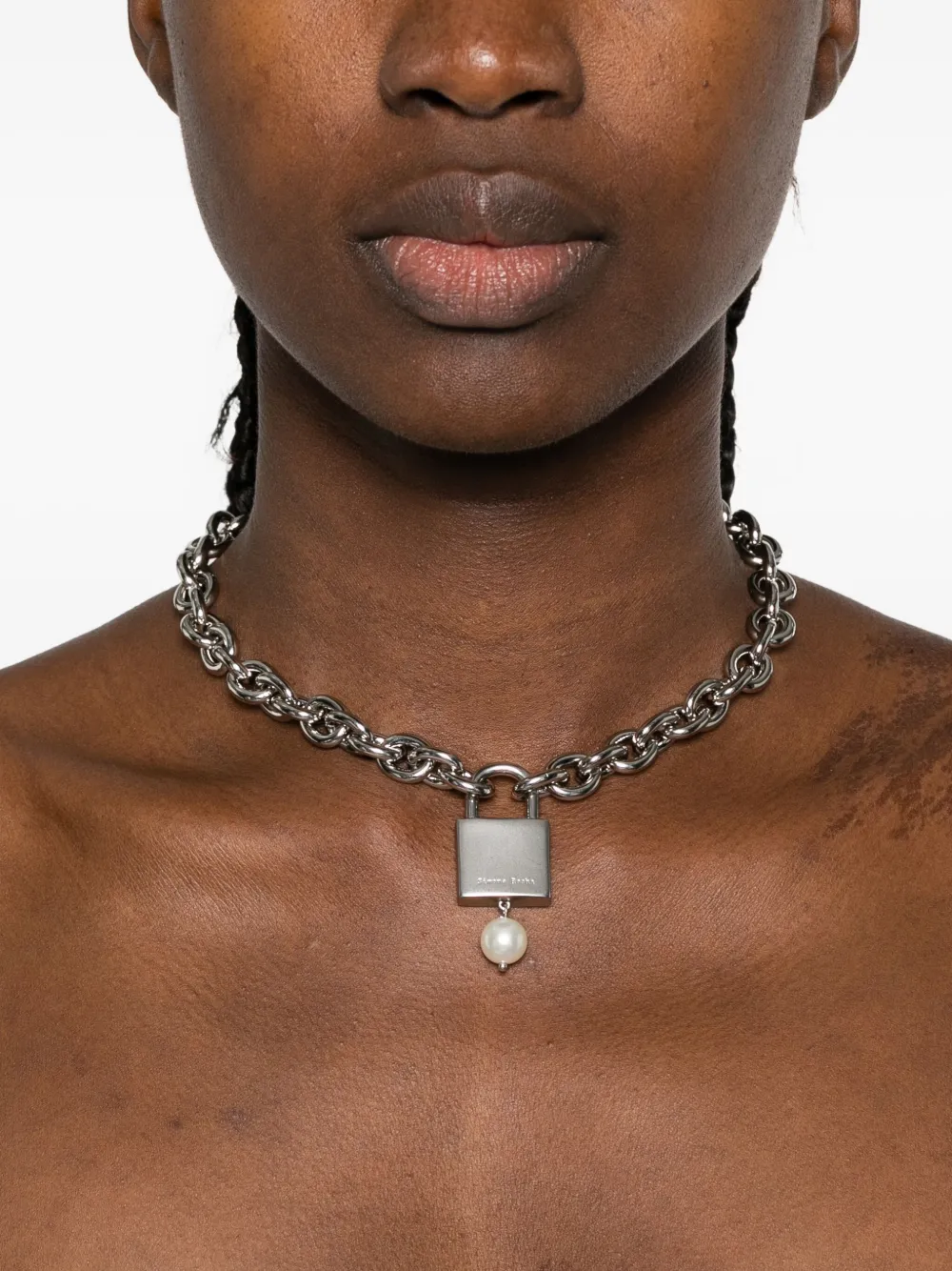 Simone Rocha Padlock Pearl Necklace In Silver