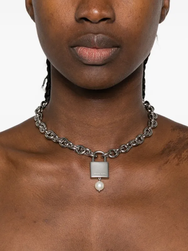 Simone Rocha NKS820913PEARL 関税送料込 Simone Rocha Padlock Pearl Necklace | Silver | FARFETCH