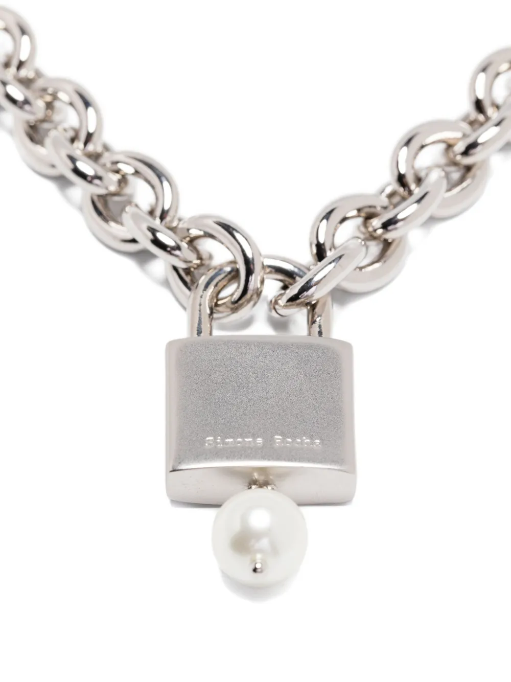Simone Rocha Padlock Pearl Necklace In Metallic