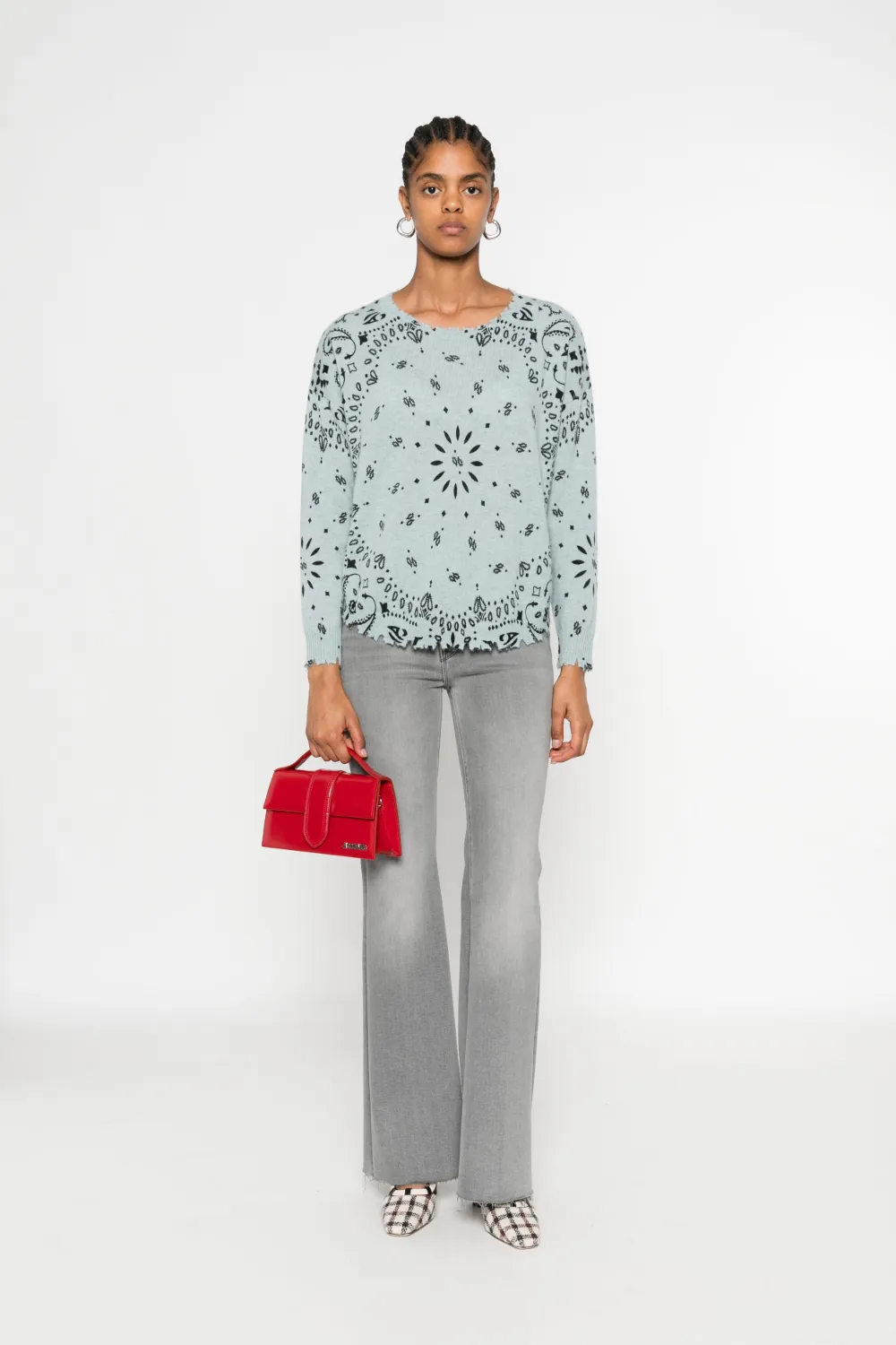 MOTHER Flared jeans met franje - Grijs
